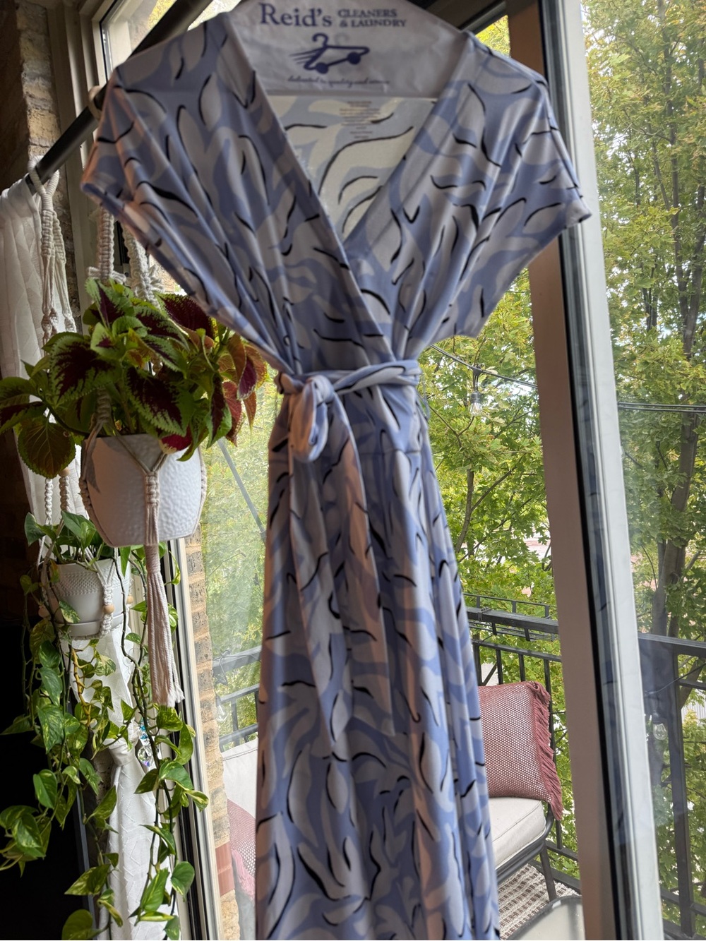 Nine West Light Blue Abstract Wrap Midi Dress